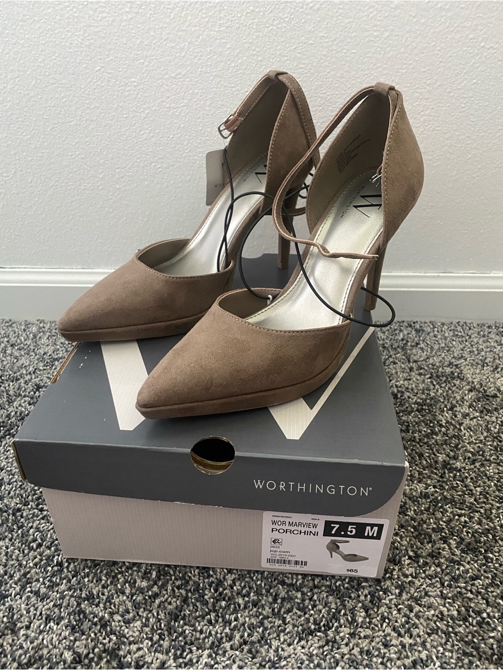 NEW Worthington Pointed-Toe Ankle Strap Heels in Taupe